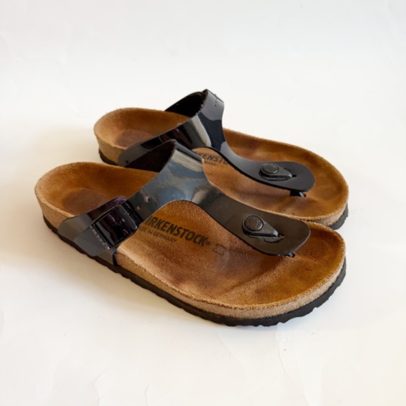 Birkenstock Gizeh Black Patent Leather Sandals Size 7 - Picture 1 of 6